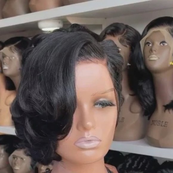 CLASSY GIRL SUMMER- 13"4 BLACK PIXIE TRANSPARENT 100% HUMAN HAIR LACE SIDE CUT W,All Products : American Fashion Style Bags On Sale